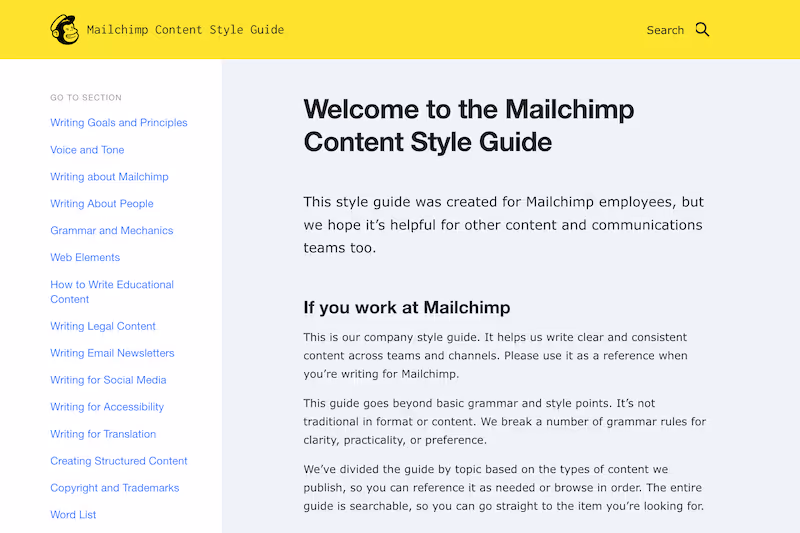 Mailchimp style guide: business documentation types
