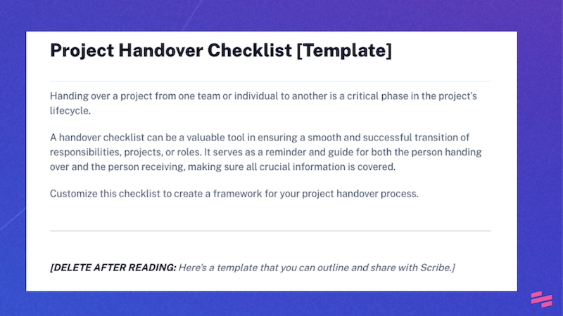 Project handover checklist template