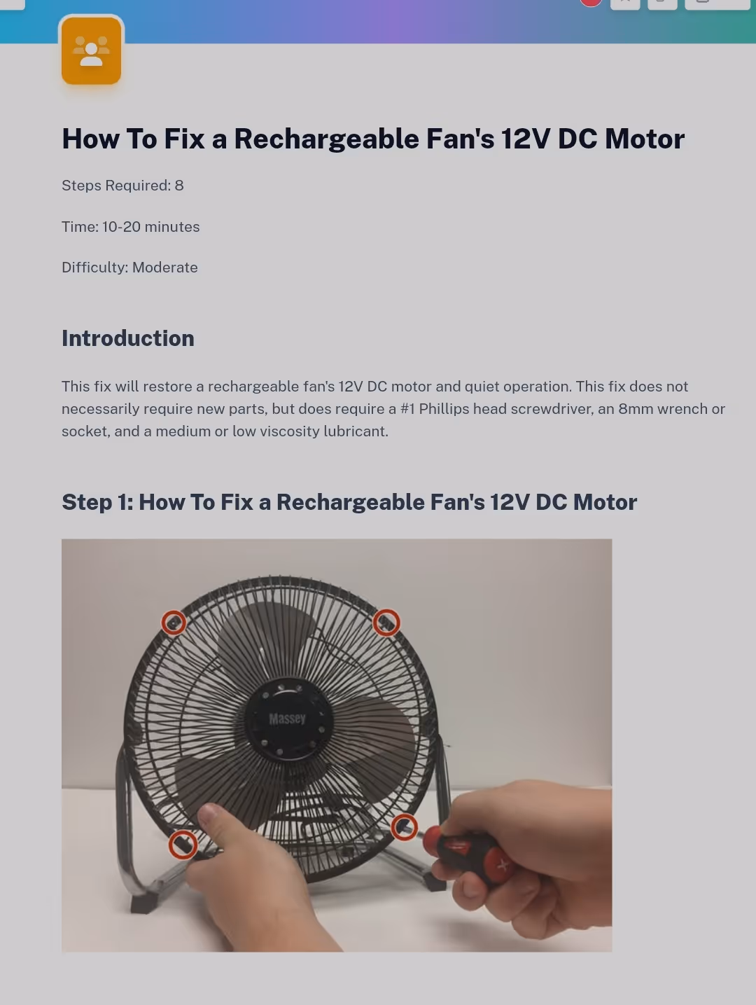 Example of standard work instructions How to Fix a Rechargeable Fan