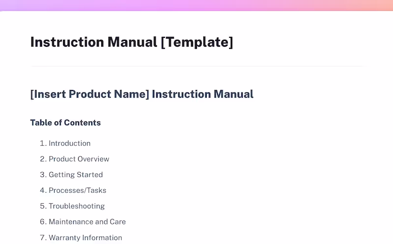 Free instruction manual template