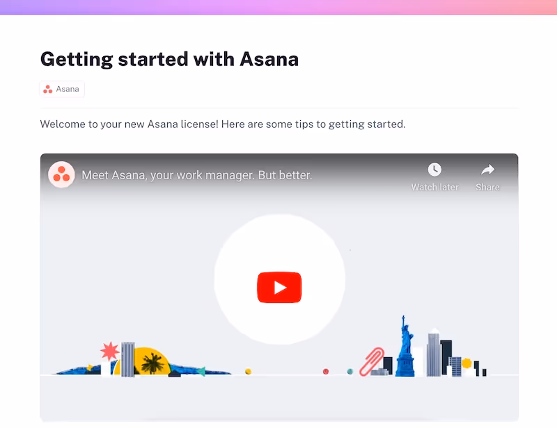 Scribe with step-by-step instructions on getting started with Asana: user manual template