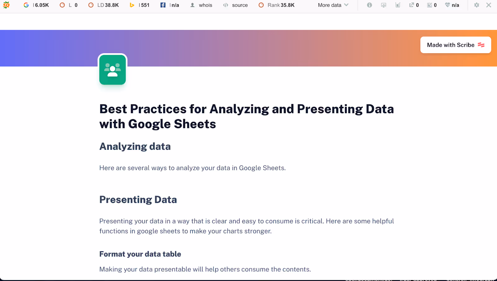 Analyzing and Presenting Data with Google Sheets - business procedures