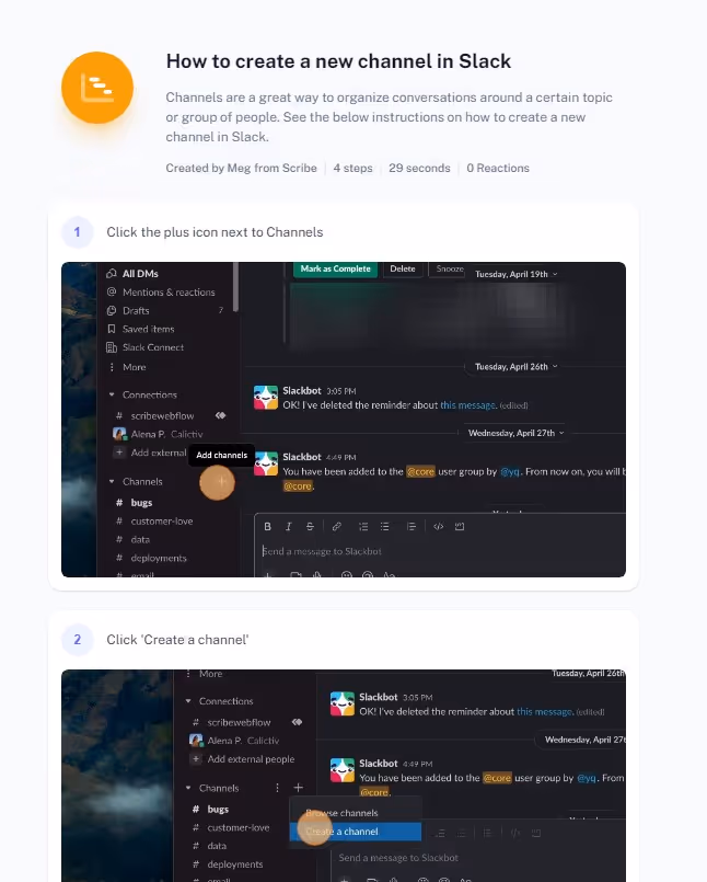 Scribe how to create a Slack channel - corporate wiki