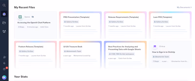 Scribe dashboard - Screenshot tool/software Mac