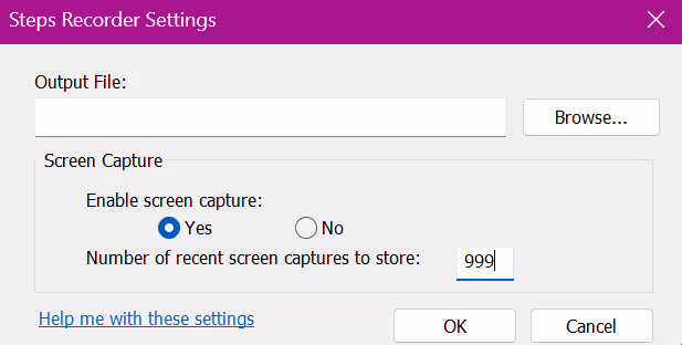 Steps Recorder settings