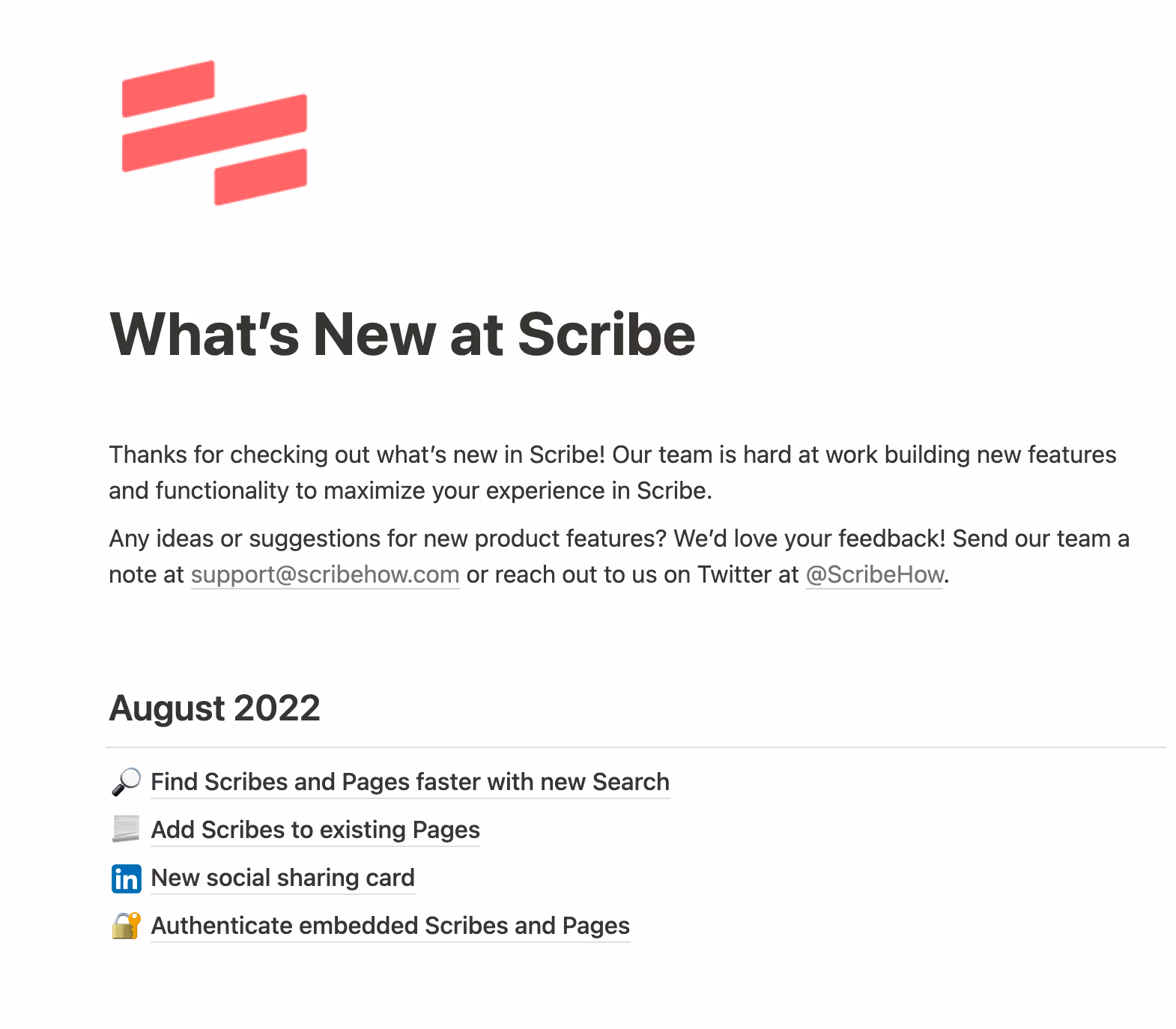 Scribe release notes: technical documentation examples