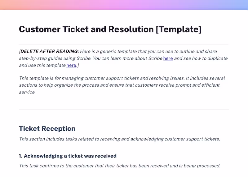 Free Customer Ticket and Resolution Template from Scribe