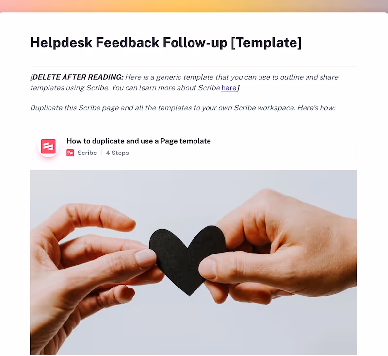 Scribe Helpdesk feedback follow-up template