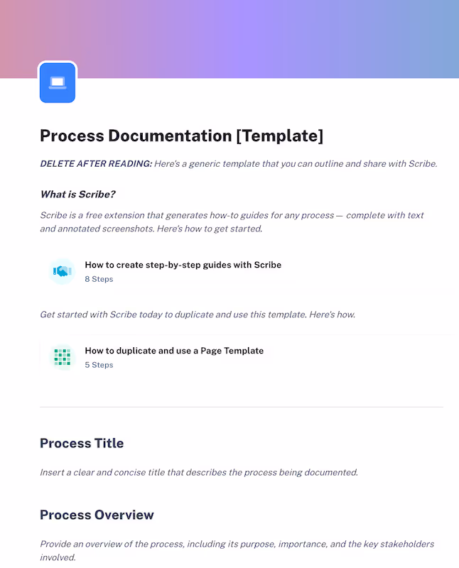 Scribe process documentation template to streamline processes