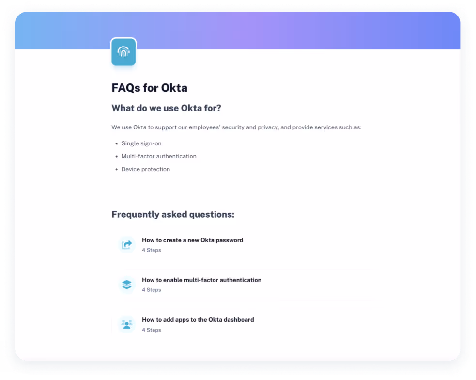 Okta FAQs created with Scribe - Knowledge sharing systems