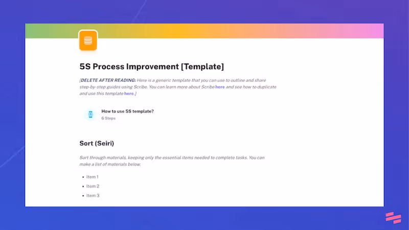 5S process improvement template
