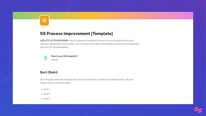 5S process improvement template