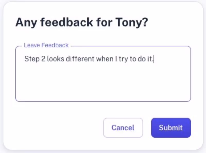 scribe how-to guide creator feedback screen with feedback from an employee