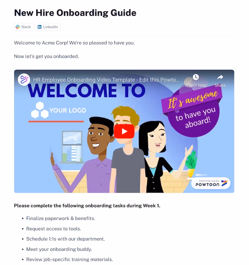 Scribe SOP software creates templates like this new hire onboarding guide