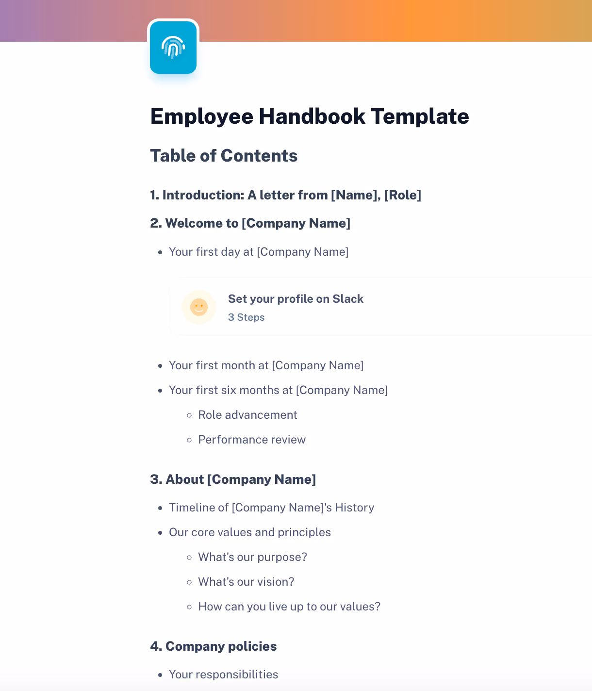 Employee handbook template by Scribe