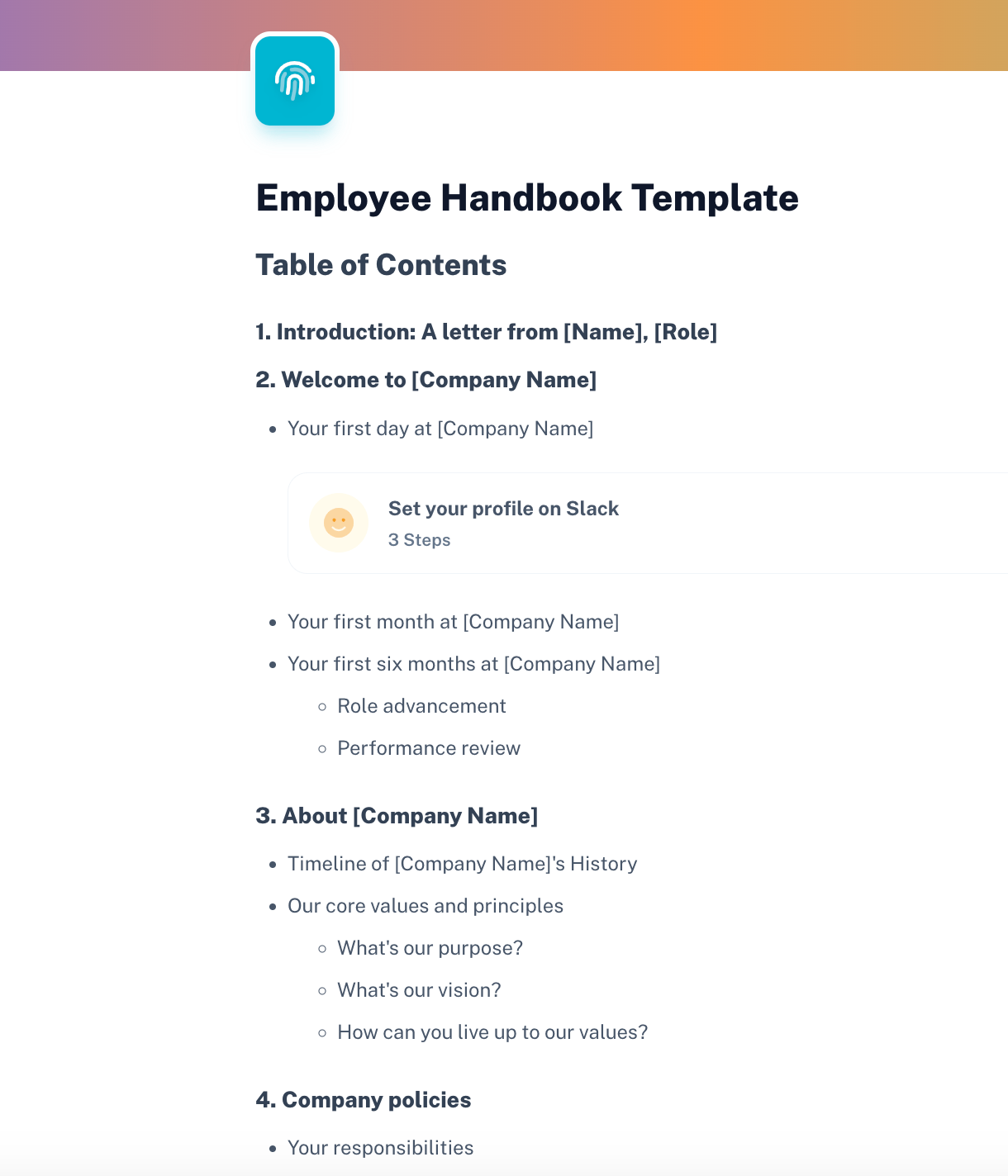 Employee handbook template by Scribe