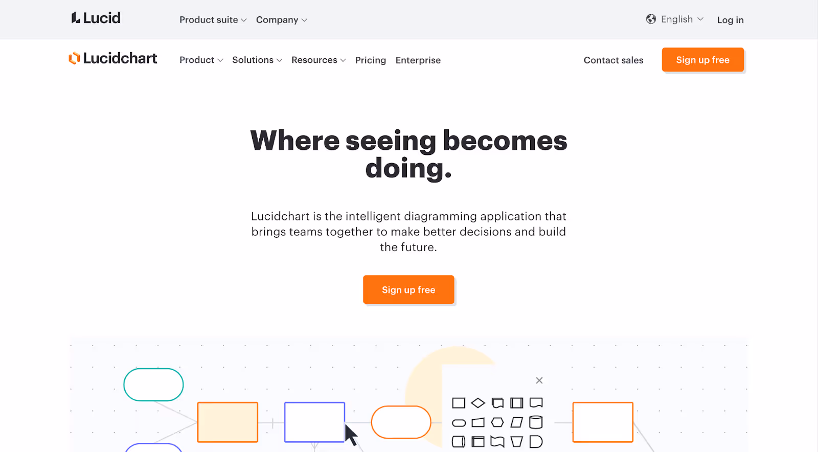 lucidchart home page — process documentation tool