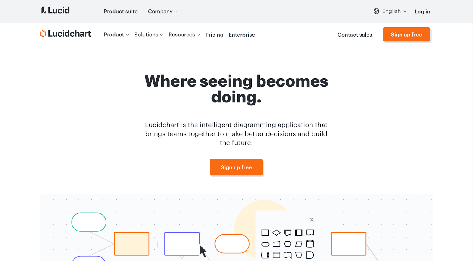 lucidchart home page — process documentation tool