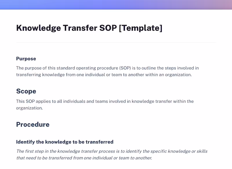 Free knowledge transfer SOP template: SOPs for Business Processes