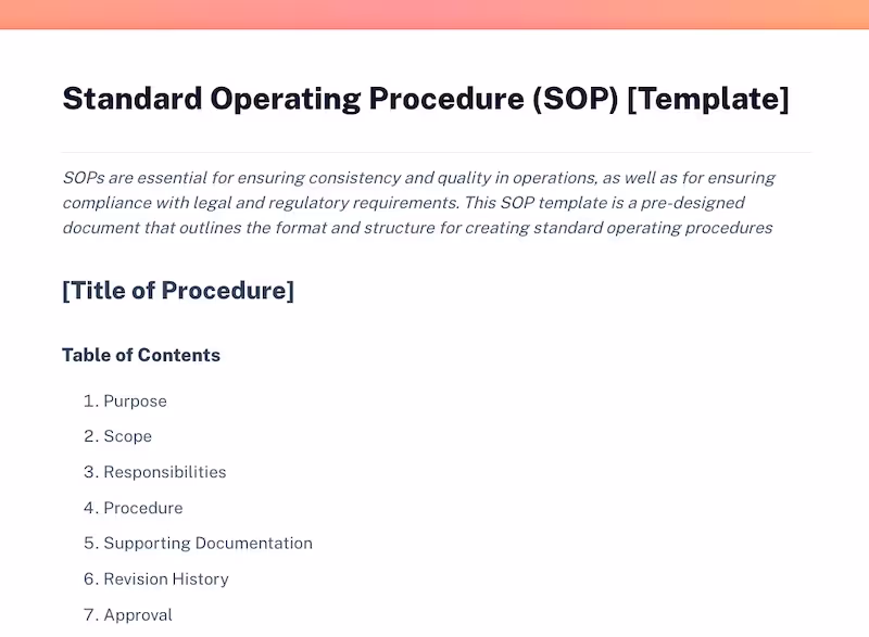 Free customizable standard operating procedure template: SOP for business processes