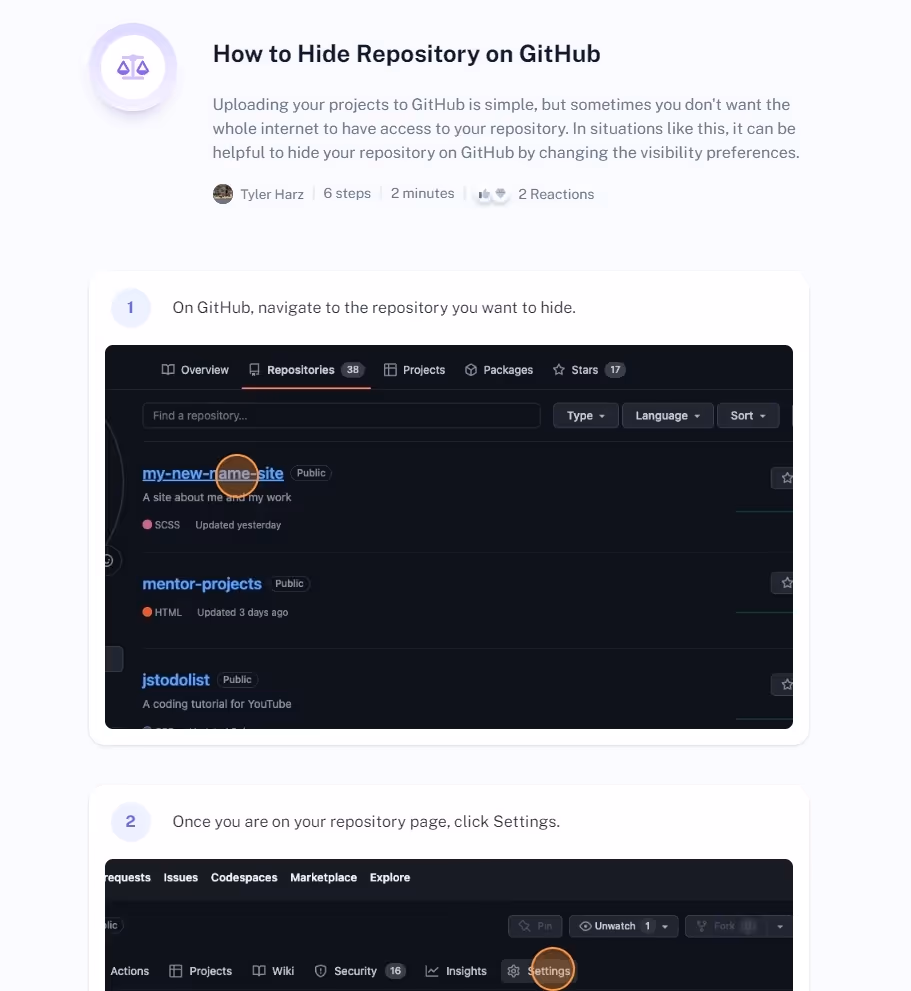 Step-by-step SOPs for business processes: How to Hide Repository on GitHub
