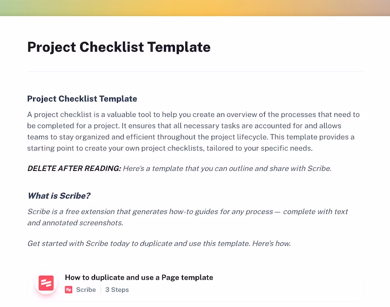 Free project checklist template: SOPs for business processes