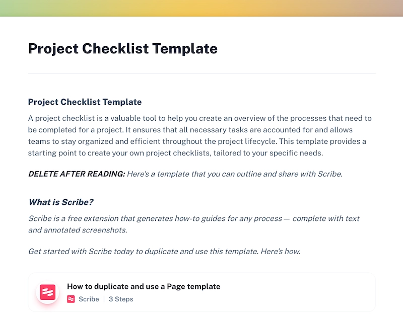 Free project checklist template: SOPs for business processes