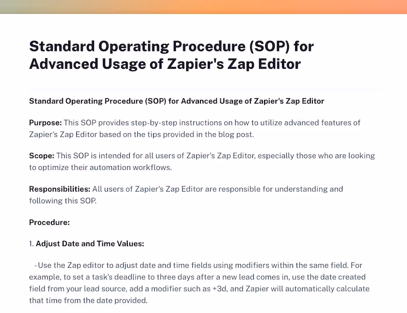 SOP for business processes on the advanced usage of Zapier