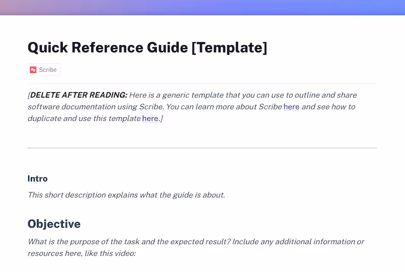 Free quick reference guide template for your training manual