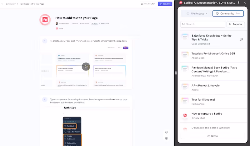 Scribe Sidekick opens side-by-side in any tool so users can access training manuals