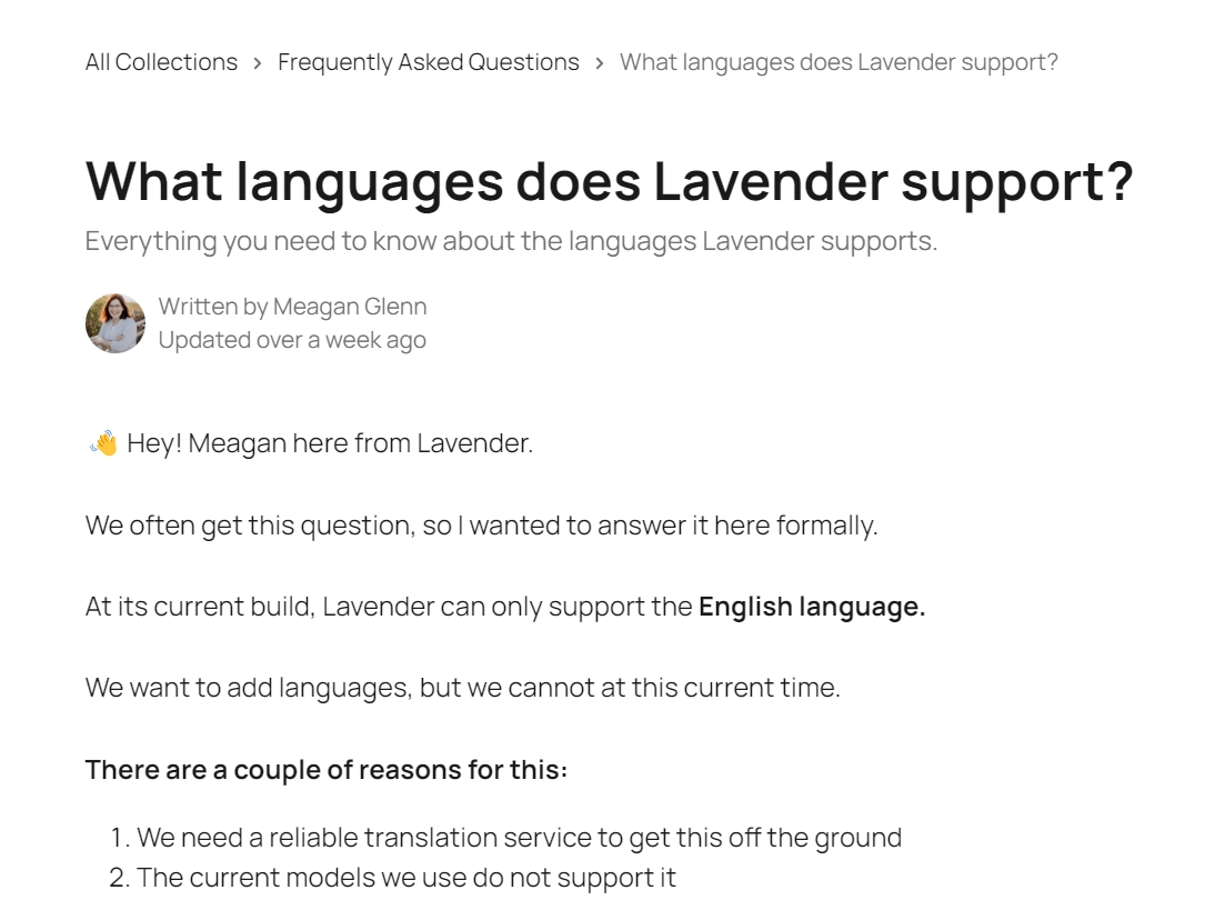 Lavender FAQ page examples