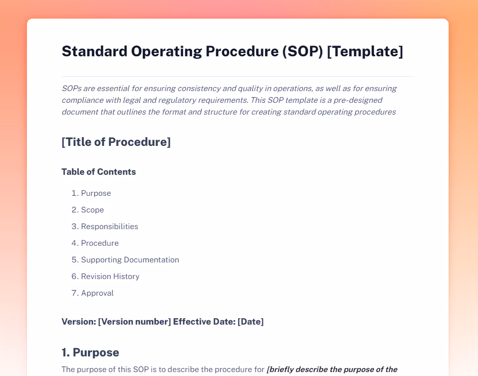 A screenshot of Scribe’s Standard Operating Procedure template.