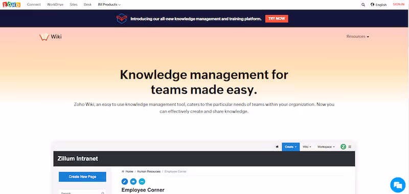 Zoho wiki software