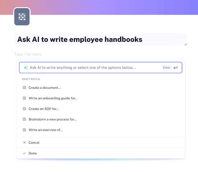Use the AI search bar to generate text to complement. your guides.