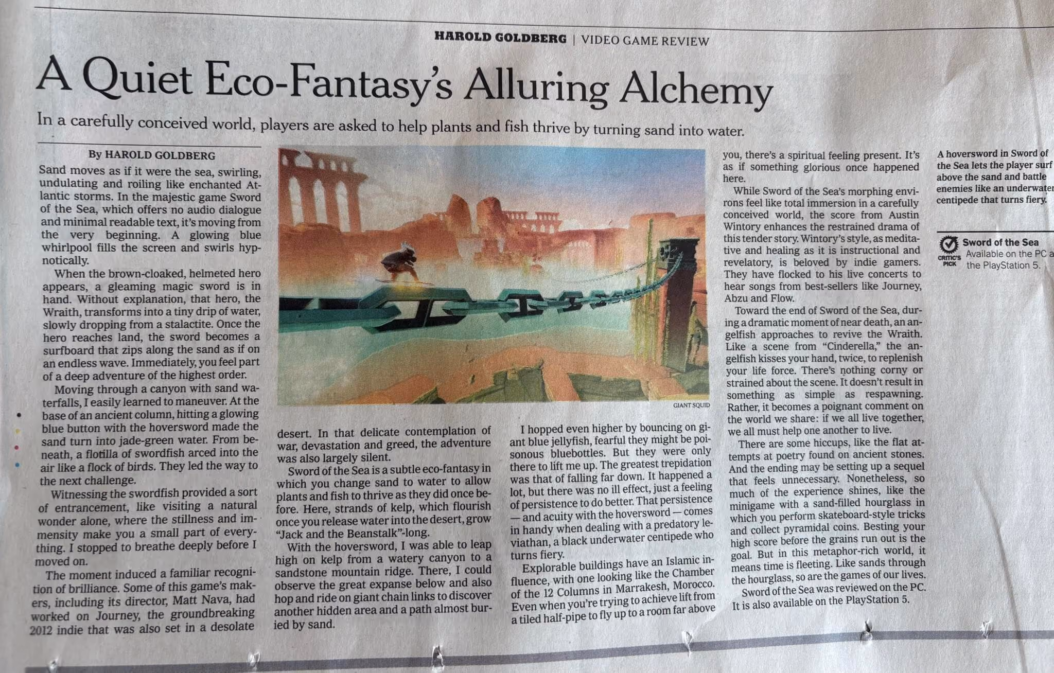 NYT Printed Article with Sword of the Sea Feature