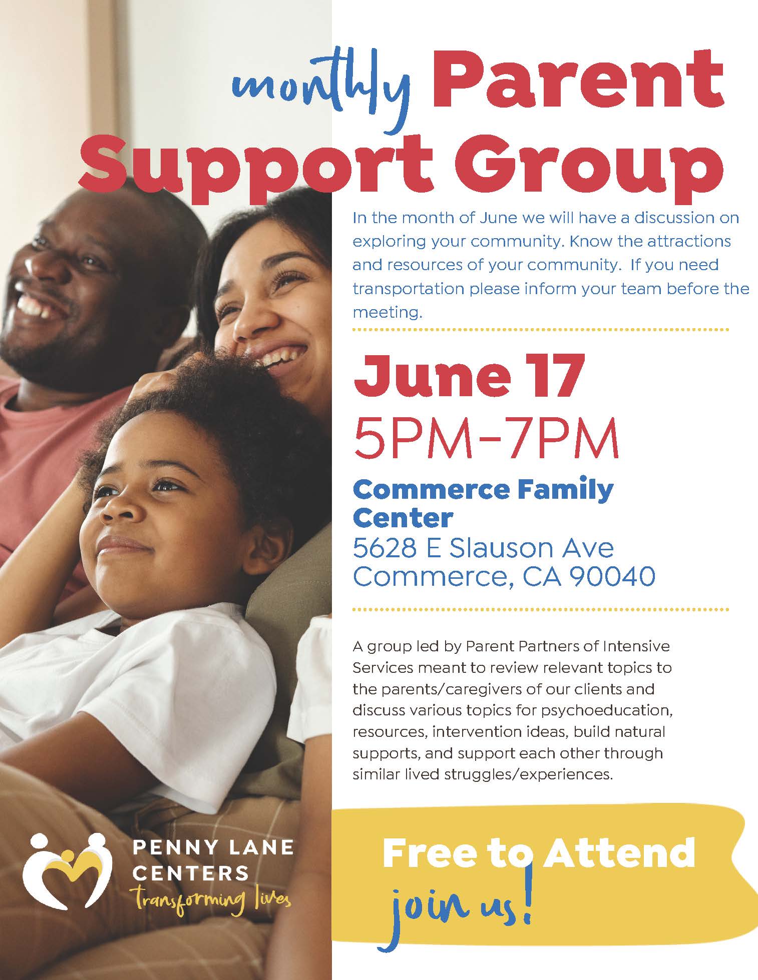 Commerce Intensive Services Monthly Parent Support Group