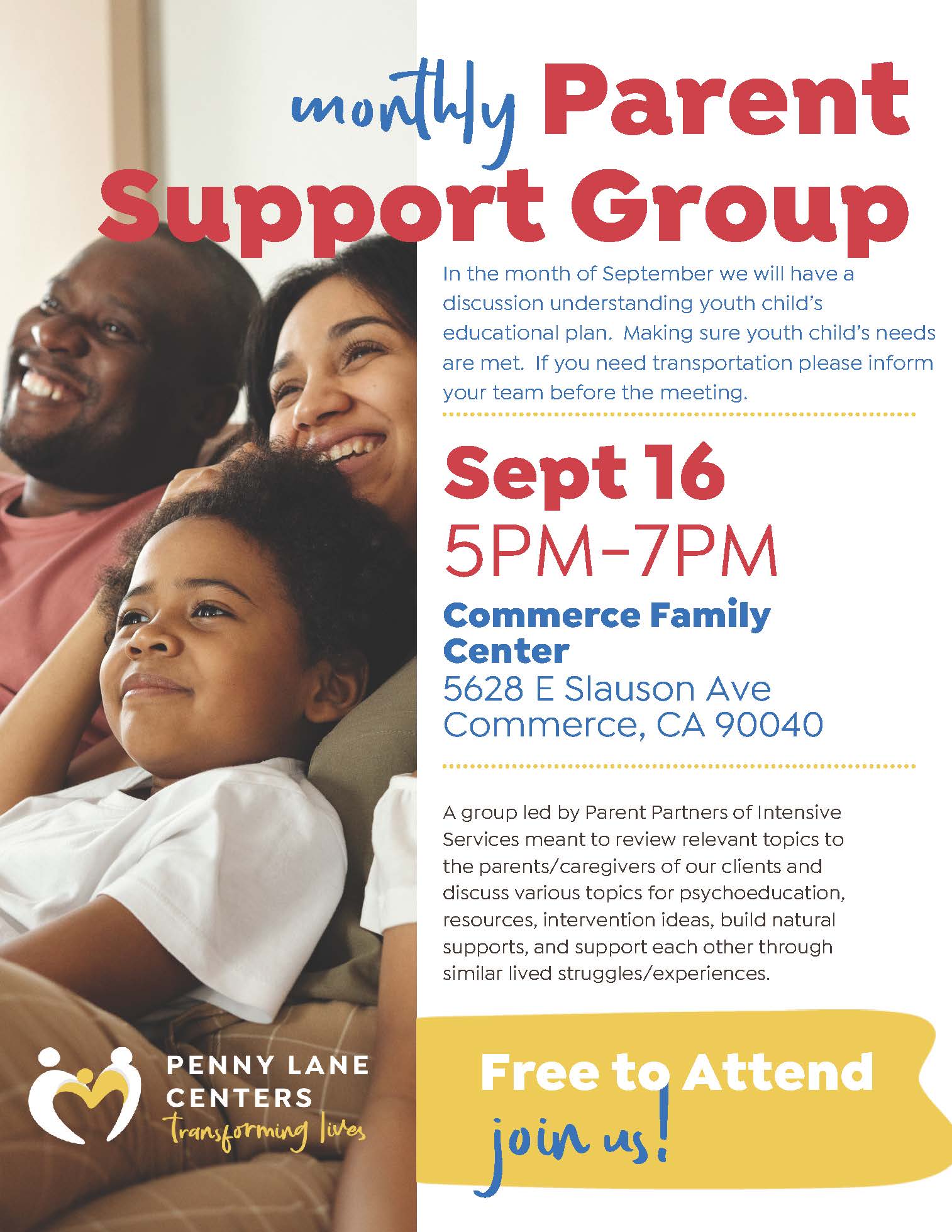 Commerce Intensive Services Monthly Parent Support Group