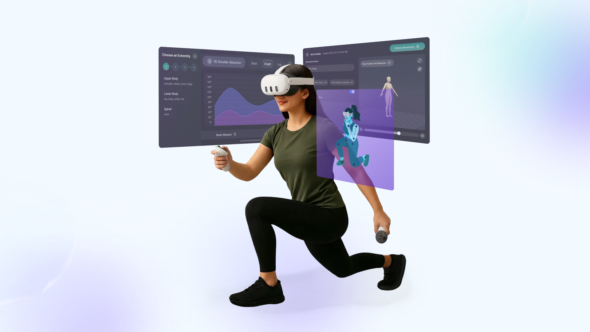 Front view of a gray virtual reality headset with three vertical ventilation slots on a dark blue background.