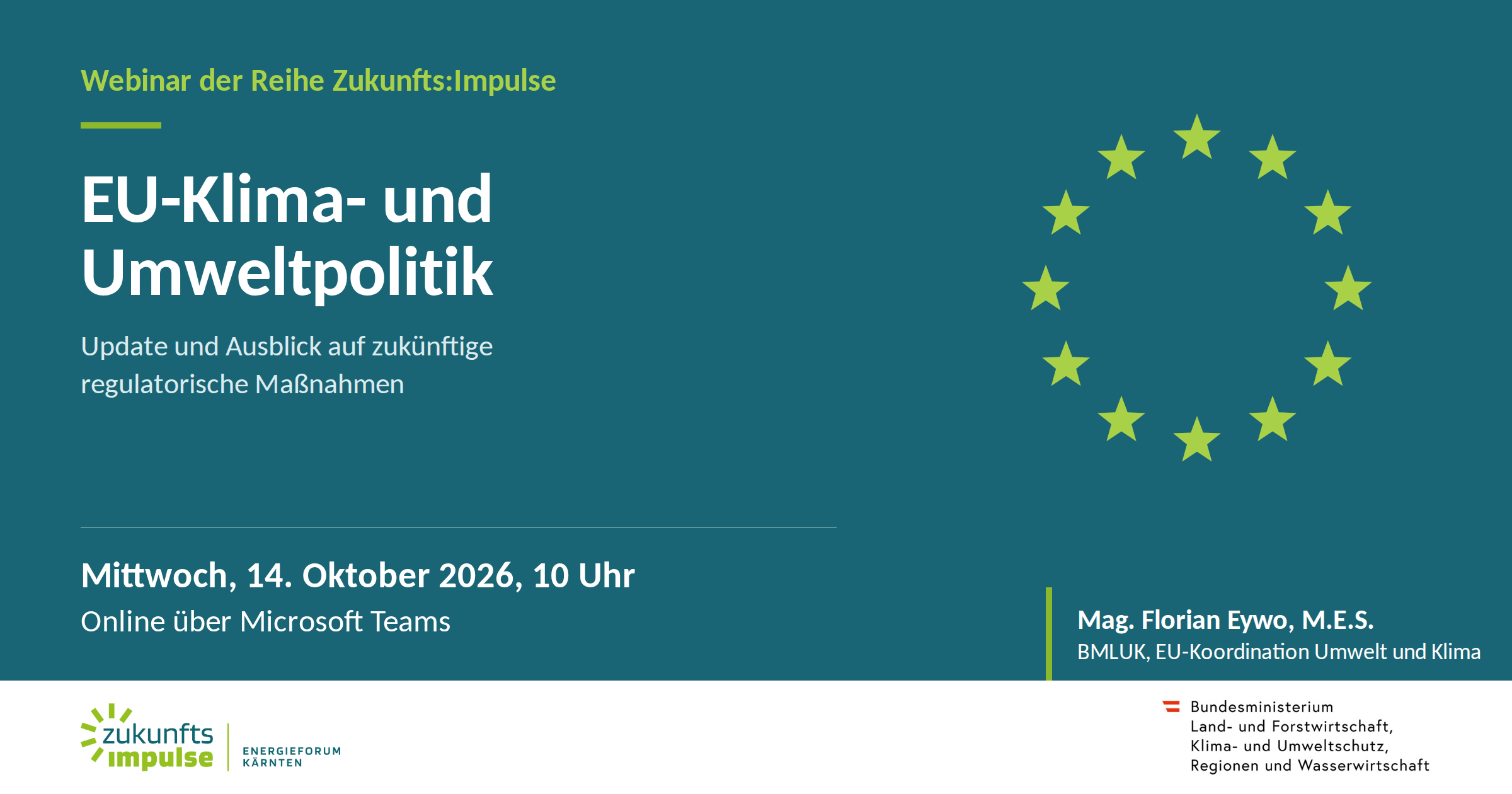 Webinar EU-Klima- und Umweltpolitik mit Mag. Florian Eywo, BMLUK, am 14. Oktober 2026