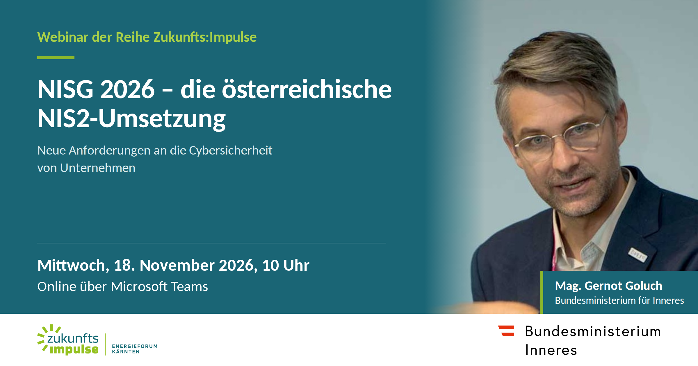 Webinar NISG 2026 mit Mag. Gernot Goluch, Bundesministerium für Inneres, am 18. November 2026