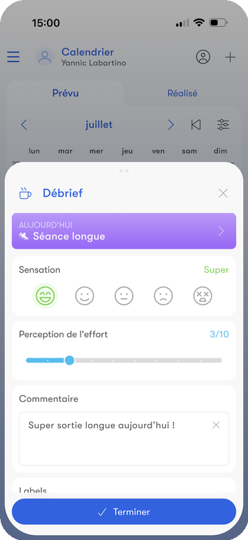 Débrief post-séance sur mobile