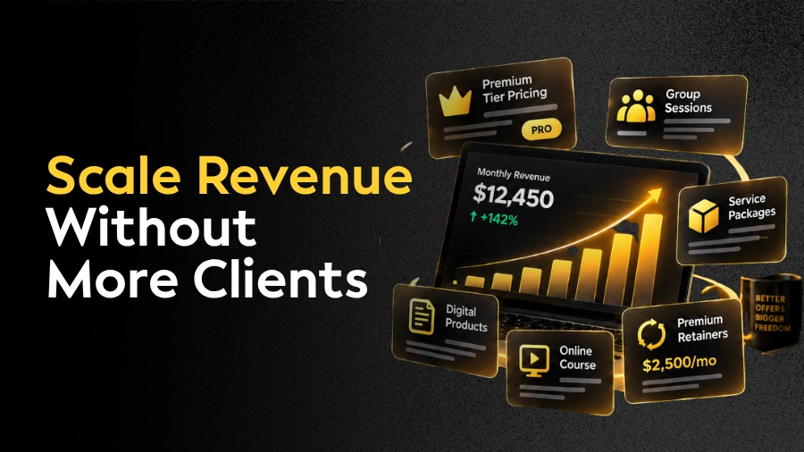 graphic illustrating six strategies for service providers to scale revenue without taking on more clients.