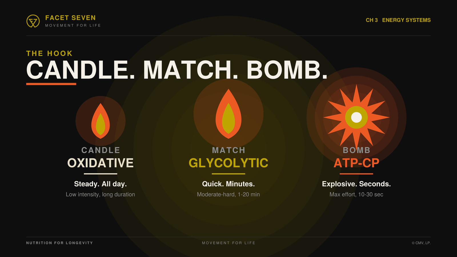 Candle, match, bomb: the oxidative, glycolytic, and ATP-CP energy systems