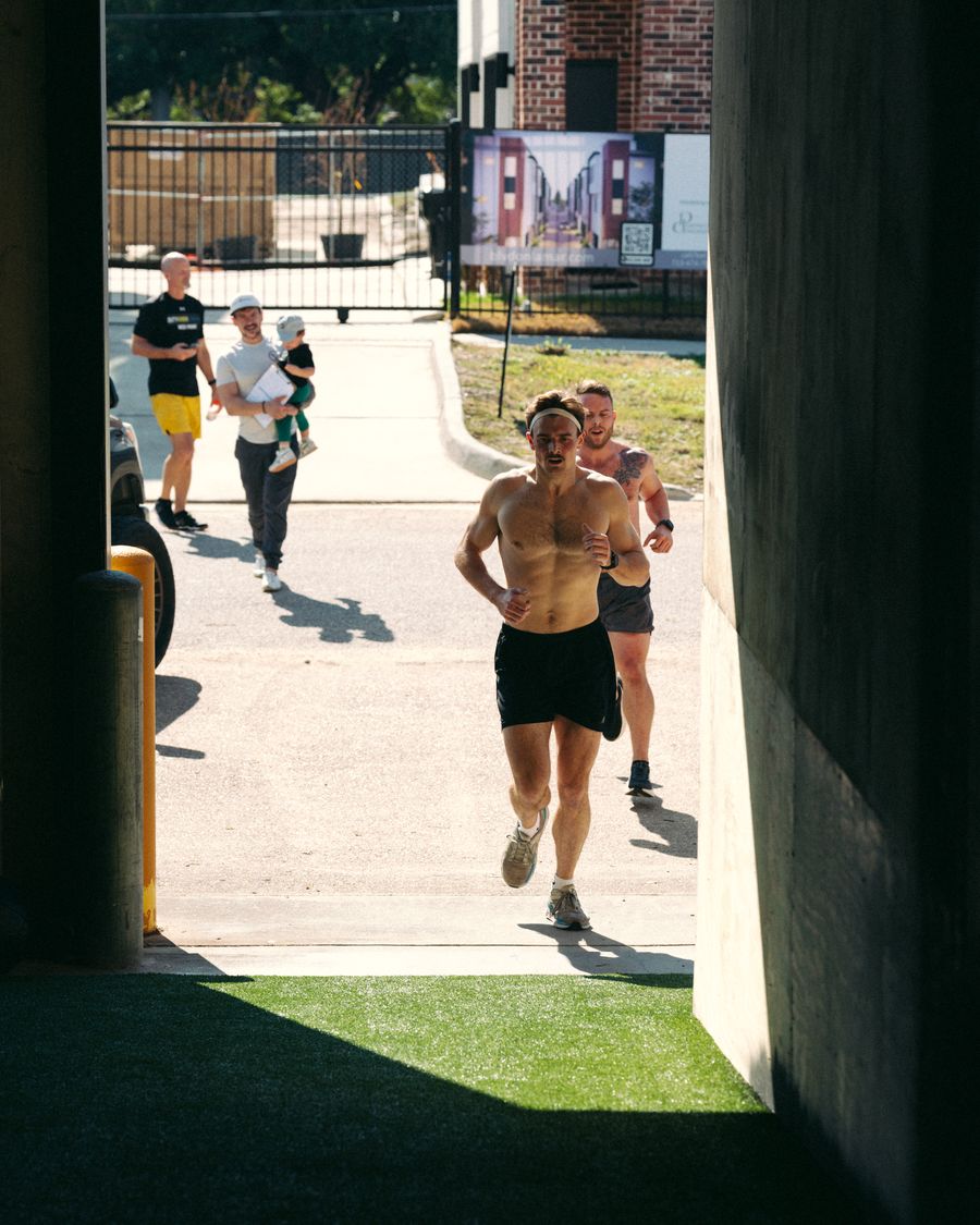 Members running outside the gym