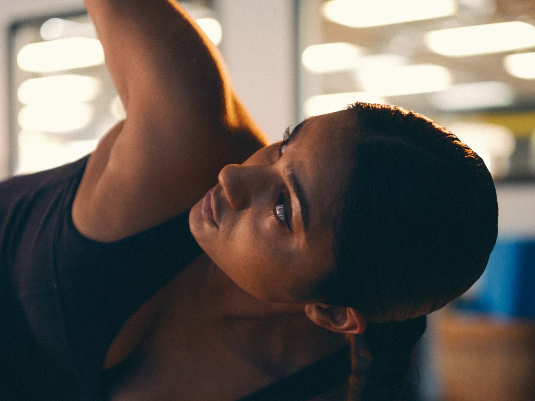 Member focused mid-movement