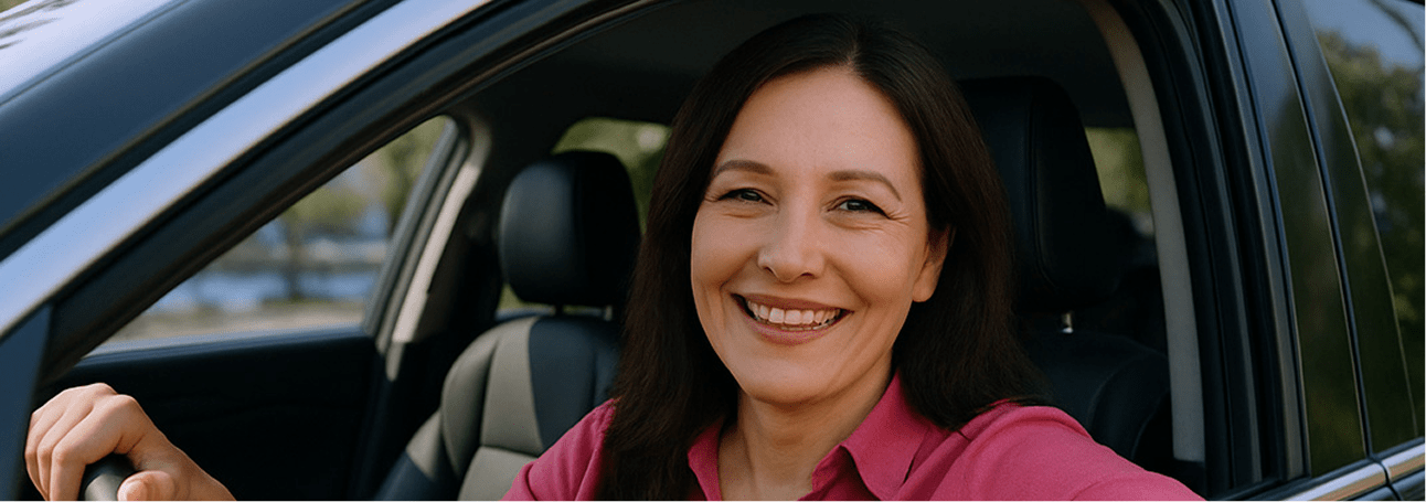 smiling woman while driving
