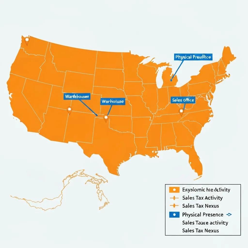 U.S. map indicating states with possible sales tax nexus rules