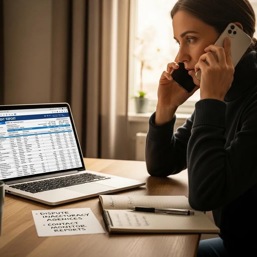 Person on the phone reviewing a credit report with notes