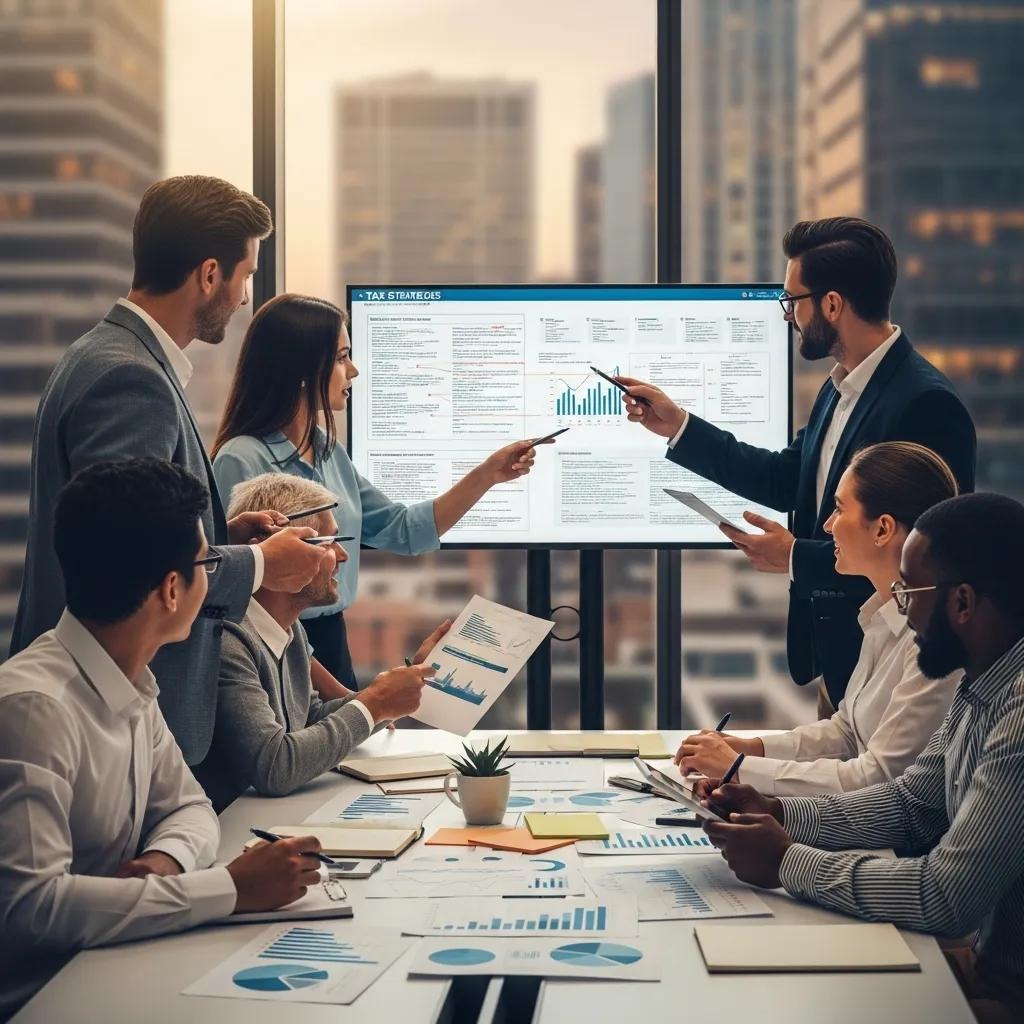 Entrepreneurs collaborating on international tax strategy