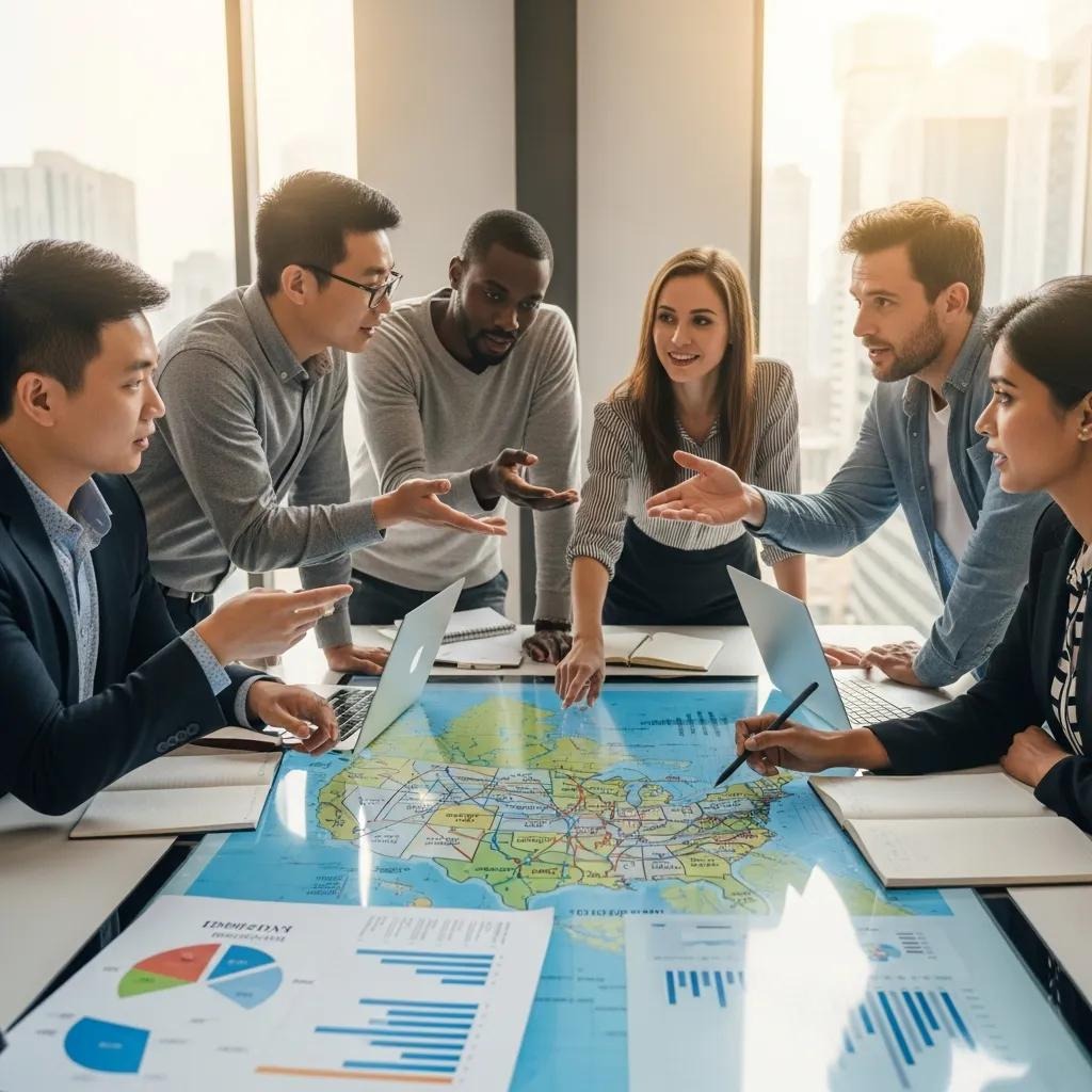 Business owners comparing state corporate tax rates in a meeting